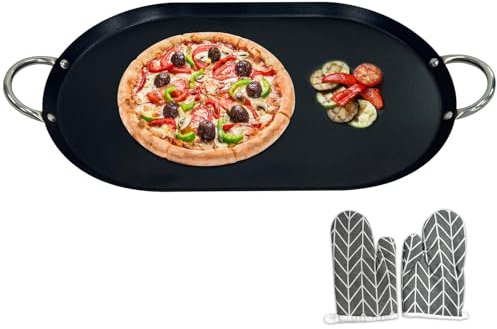 LetFeng - Plancha ovalada grande con revestimiento antiadherente negro de doble quemador con doble mango duradero para parrilla de gas, campamento/interior, 26 pulgadas