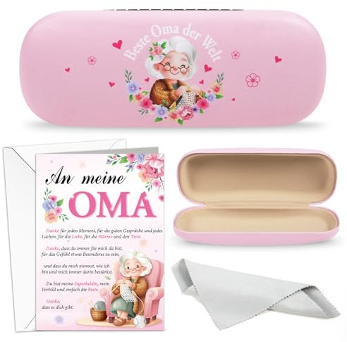 HOWAF Oma Geschenk, Brillenetui Oma, Brillenetui Hardcase mit Karte für Weihnachtsgeschenke Weihnachten Geschenk Geburtstag Geburtstagsgeschenk Muttertagsgeschenk