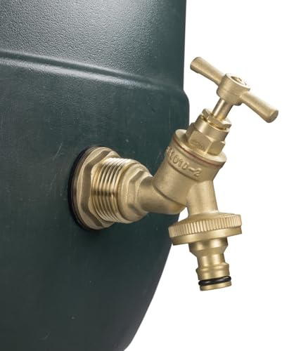 1 Brass Metal Lever Water Butt Replacement Tap with Quick Hosepipe Outlet – Durable Bib Tap for Garden Watering and Irrigation Systems (Brass bib (Quick Connector))