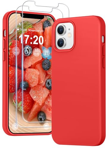 PuyaTeya 3 in 1 Hülle für iPhone 11, mit 2 Stück 9H Panzerglas Premium Liquid Silikon Hülle, mit 4-Layer stoßfeste abriebfestes, Soft Mikrofaserfutter Kratzfes Schutzhülle für iPhone 11(Rot)