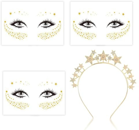 AVRUYPI Bandeau étoiles Argent Accessoires Carnaval Bandeau étoiles Strass Bandeau Visage Tatouage Carnaval Halloween