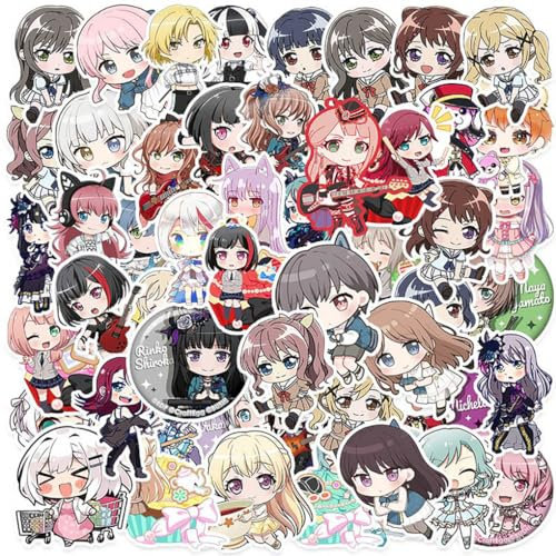 Bang Dreams Stickers, 50 Pcs Anime Figure Vinyl Waterproof DIY Sticker Decals for Party, Water Bottle Scrapbook Laptop Skateboard Computer for Teens Students