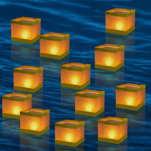 12 farolillos flotantes de 10 x 10 cm, velas flotantes, biodegradables, velas flotantes, color blanco