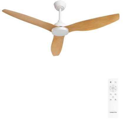 CREATE / WIND BALANCE/Ventilador de techo con luz blanco madera clara con mando / 40W, Silencioso, Ø132 cm, 6 velocidades, programable, función verano-invierno, luz led 3 temperaturas