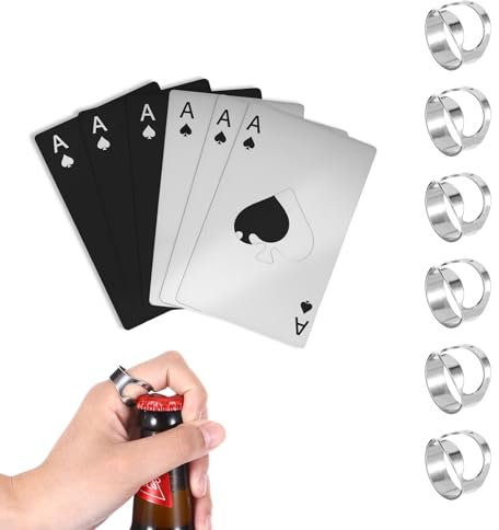 12 Stück Flaschenöffner Edelstahl Bieröffner Poker Flaschenöffner Ring, Lustig Bierflaschenöffner 5,1x8,5cm/2,1x3,4inch (3 schwarze + 3 silberne) für Partys Geschenke, Hochzeiten, Home Bar