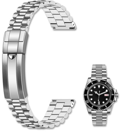 Kai Tian Bracelet de montre en métal de 20 mm avec vis en argent - Bracelet de rechange avec fermoir Rolex pour hommes et femmes, 20mm, Acier inoxydable, Pas de gemme