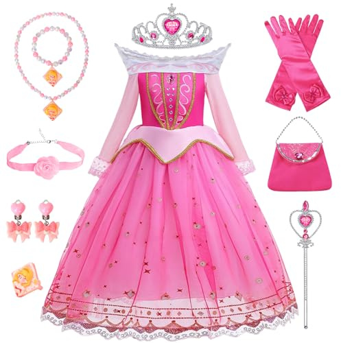 TOSZOLY Robe de Princesse Fille, Déguisement de princesse pour filles, Fille Déguisement Costume pour Anniversaire Noël Carnaval Halloween Cosplay(3-8 ans, Rose, avec Accessoires)
