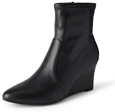 Amazon Essentials Women's Wedge Ankle Boots, Black Faux Leather, 9