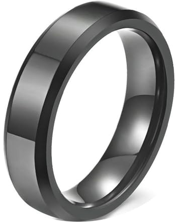 Calefee Ring Herren Verlobungsring, Ring Herren Wolfram Eheringe Bandring Breit 6 mm 8 mm mit Abgeschrägter Kante Schwarz, gr. 47 bis 72