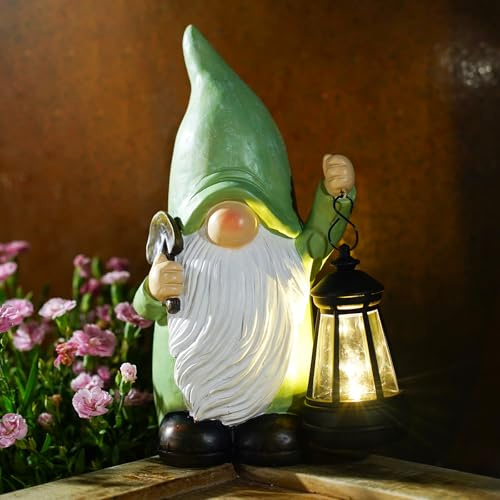 Goodeco Solar Gartenzwerg mit Laterne für Außen Gartendeko, 25 cm | Lustige Zwerge Solar Deko Figuren, Geschenke für Frauen Männer Mum Geburtstag, Garten Balkon Wohnzimmer Deko