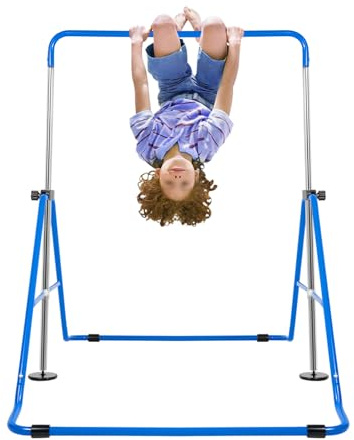 MEELRYD Gymnastikstange Kinder, Reckstange Kinder, Faltbarer Turnreck Reckstange Indoor, Höhenverstellbar, Turnstangen mit Rutschfester Gummimanschette für das Kinderheimtraining, Blau