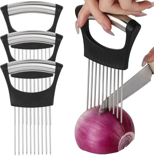 Onion Slicer Holder, 3PCS Onion Cutting Needle, a Small Kitchen Hand Onion Slicer, Precision Slicing Tool for Tear-Free, an Onion Holder for Slicing Fruits, Vegetables, Meat, etc, Kitchen Gadgets