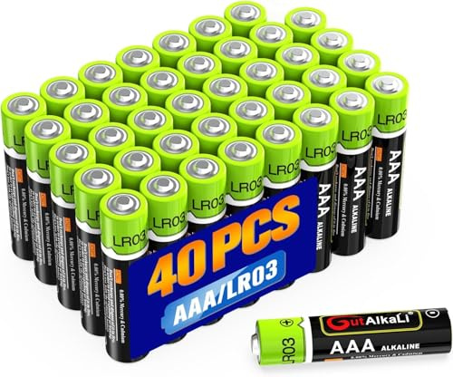 GutAlkaLi 40-Pack AAA, LR03 Alkaline High-Performance Batteries, 1.5 - Volt, 10-Year Shelf Life