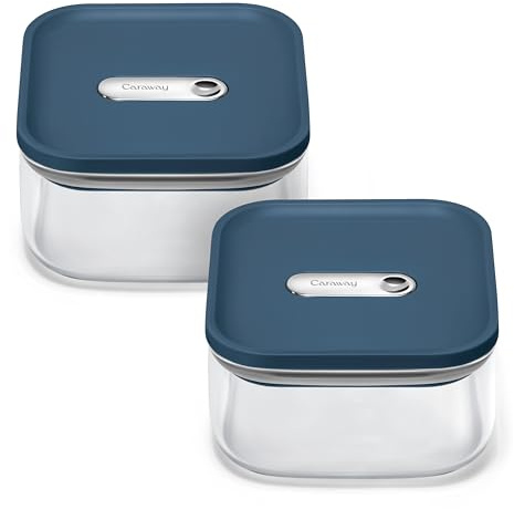 Caraway 1 qt Glass Airtight Food Storage Containers with Lids | Non-Toxic, Stackable, Space-Saving Airtight Containers for Pantry, Dry Goods, 2 Pack, Navy
