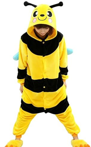 Ovender Kigurumi Adulte Costume Animaux Halloween Carnaval ou Spectacle de Noël Party Show Pyjamas Cosplay Combinaison Unisexe Winter Zoo Deguisements Femmes et Hommes (M, Abeille)