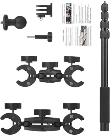 Rutschfeste Doppelklemmen-Kamerahalterung mit 5-stufigem Teleskopstangen-Adapter für Action-Kameras, Outdoor-Aktivitätssichere Kameraklemme