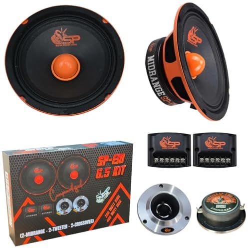 SP Audio SP-EM6.5 KIT, 1 Kit a 2 Vie da 6,5 16,5 cm 165 mm, 200 Watt RMS 400 Watt Max, 4 Ohm, 2 Midrange, 2 Tweeter, 2 Crossover, Portiere, Sportelli, Per Auto
