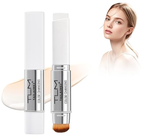 Colour Changing Foundation Stick, White Foundation Stick, Dual-Ended Full Coverage Foundation with Ultra-Fine Bristle Brush, Create a Charming Makeup Look, Suitable for All Skin Types(01# Natural)