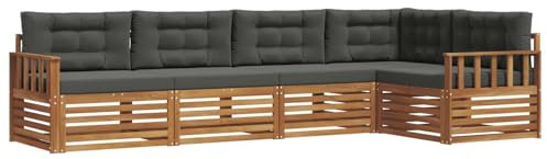 vidaXL Outdoor-Sofagarnitur mit Kissen 5 pcs Natur und Anthrazit, Gemütliches Outdoor-Set, modernes Ecksofa, robuster Loungesessel, Gartenmöbel, Terrasse zum Relaxen