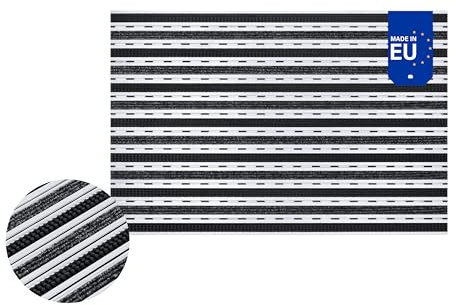 POLENTEX Aluminium-Fußmatte für Türen mit Rahmen 80x60 cm Höhe 12 mm Textil-Bürsten-Kombination Eingangsmatte für Innen zum Trocknen mit Vollverbindern für Einfache Reinigung rutschfest Schwarz