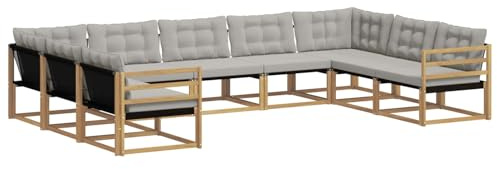 vidaXL Outdoor-Sofagarnitur mit Kissen 9 pcs Weiß und Hellgrau, Garten Lounge, Moderne Outdoor-Couch, witterungsbeständiger Sitzbereich, bequem für die Terrasse