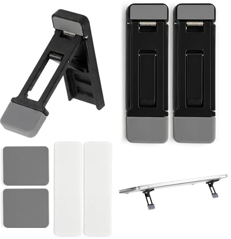 2 Pcs Portable Keyboard Riser, Zinc Alloy Mini Laptop Stand with 3 Adjustable Tilt Angles, Invisible Foldable Keyboard Stand for Desk, Self-Adhesive Laptop Feet for Most Keyboards and Laptops (Black)