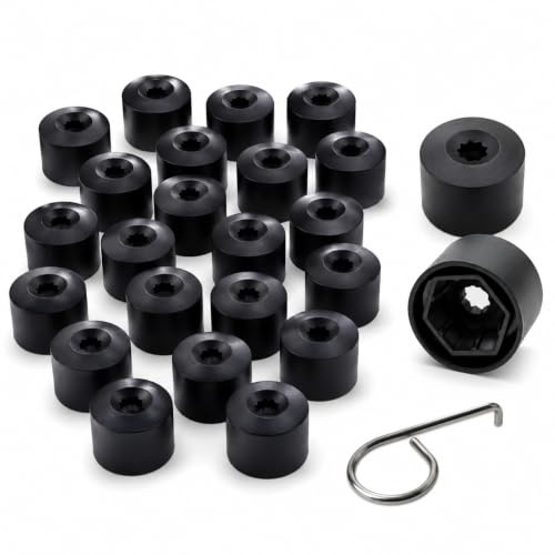 Loxzevox 20 Caches-Écrous De Roue Universels Hexagonaux 17 Mm Noirs avec Outil De Retrait Inclus – Capuchons De Protection pour V-W pour Audi Les Voitures Boulons De Jantes Voiture, Noir