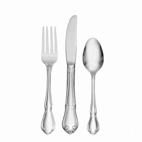Oneida Silverware Set, Chateau 3-Piece Child Flatware Set, Service For 1, 18/10 Stainless Steel, Dishwasher Safe, Child Fork Spoon and Knife, Length: 5.2 to 6.8-Inch, Kids Silverware (Silver, 3 Piece)