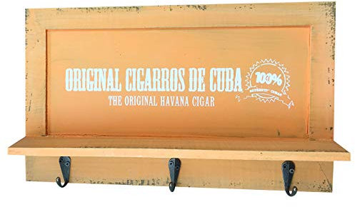 quantio Nostalgisches Holz Schlüsselbrett - Garderobe mit 3 Haken - Brett mit Ablage - Schlüsselablage BZW. Handy-Ablage - Hakenleiste, Farbe:Orange