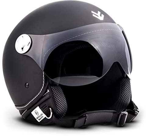 ARMOR HELMETS® AV-84 „Matt Black“ · Jet-Helm · Motorrad-Helm Roller-Helm Scooter-Helm Moped Mofa-Helm Chopper Retro Vespa Vintage Pilot Biker · ECE 22.05 Visier Schnellverschluss Tasche L (59-60cm)