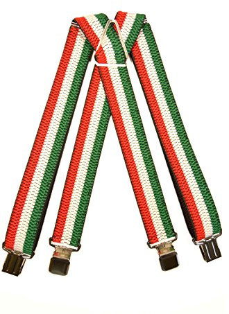 Hosenträger extra starken für Herren X Form mit 4 Clips, Klassiker Design mit Fahne/Flagge - 4cm. Italien