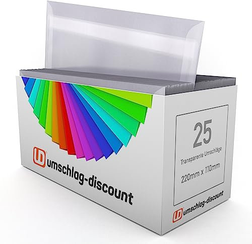 umschlag-discount – transparente Briefumschläge aus Pergamin-Papier für Infoschreiben, Gutscheine, Einladungen & Co – 25 Stück selbstklebende Briefkuverts mit den Maßen 220 x 110 mm (DIN lang)