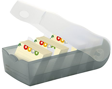 HAN 997 Karteibox CROCO DIN A7 quer mit 5 Stützplatten und 100 Karten (transluzent-grau, 3 Boxen Spar-Set)