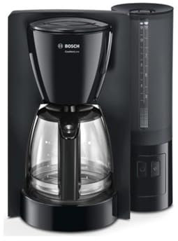 Bosch Filterkaffeemaschine ComfortLine TKA6A043, Aroma+, Aromaschutz-Glaskanne 1,25 L, für 10-15 Tassen, abnehmbarer Wassertank, Tropfstopp, schwenkbarer Filterträger, Kabelstaufach, 1200 W, schwarz