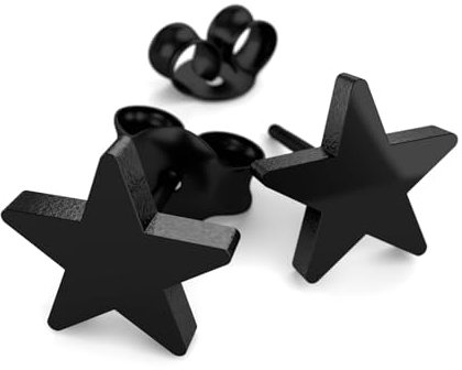 Fly Style Edelstahl Stern Ohrringe Ohrstecker - Kleine Sterne - Sternen Schmuck - Modeschmuck Ohrringe, Grösse:6 mm, Farbwahl:schwarz
