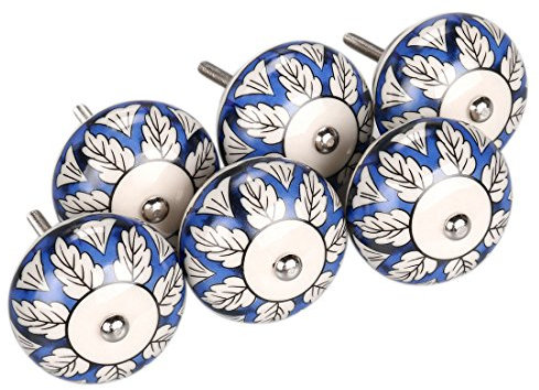 Sourcingmap 6 Pieces Vintage Shabby Knobs Blue and White Floral Hand Painted Ceramic Pumpkin Cupboard Wardrobe Cabinet Drawer Door Handles Pulls Knob, Robinia Idaho