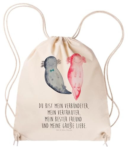 Mr. & Mrs. Panda Sportbeutel Axolotl Freundin - Geschenk, Liebe, Verlobter, Molch, Ehemann, Sportzubehör, Kleine Sporttasche, Tasche, Turnbeutel,