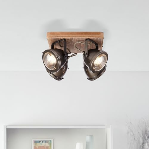 Lightbox rustikale Deckenleuchte, 4-flammig, GU10 max. 5 Watt aus | Rustikale Deckenleuchte, 4-flammig, GU10 max. 5 Watt aus Metall/Holz in burned steel/braun