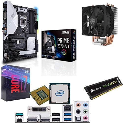 Components4All Intel Coffee Lake Core i7 9700k 3.6GHz (4.9GHz Turbo) CPU, ASUS Prime Z370-A II Motherboard, 4GB 2400MHz Corsair DDR4 RAM & Cooler Master Hyper Cooler Pre-Built Bundle