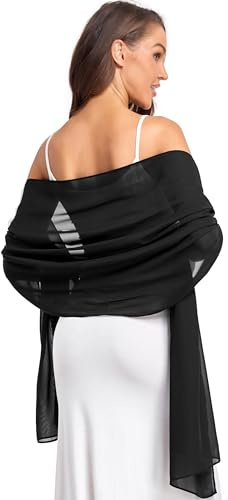 olyrjie Soft Chiffon Scarfs Shawls and Wraps for Evening Dresses Wedding Shawl Wraps Bridal Scarve for Women Black,one size