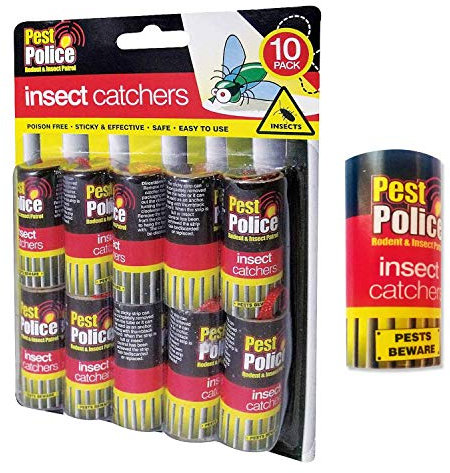 PEST POLICE 6 x 10 Rouleaux de Papier Collant pour Mouche, Rubans Adhésifs en Papier pour Mouche, Nô Vapeurs, Nô Salissant, Attrape Les Insectes Indésirables, 100% Non Toxique