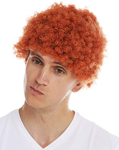 WIG ME UP - MMAM-9M-K9808 Perücke Damen Herren Karneval kurzer dichter Afro Krause Locken Krauskopf rot