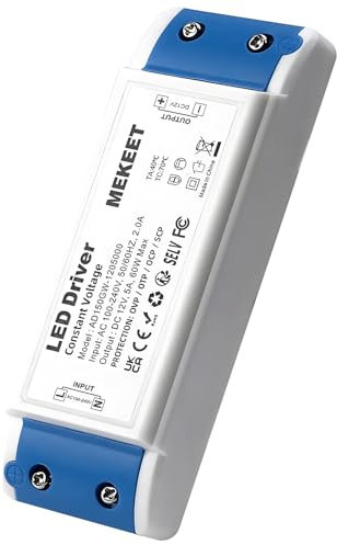 Trasformatore LED 12V, Alimentatore 60W Adattatore Driver 12V DC 5A - Tensione Costante per Strisce, Luci per Armadi, Display e Lampadine G4, MR11, MR16