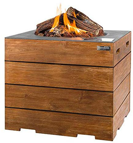 Happy Cocooning Mania Feuertisch Lounge&Dining 19,5 kW quadratisch 76x76x67,5 cm Teakholz/grau