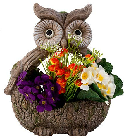 Mel-O-Design XXL-Blumentopf Eule für den Garten Holzoptik - Höhe 33 cm Breite 28 cm