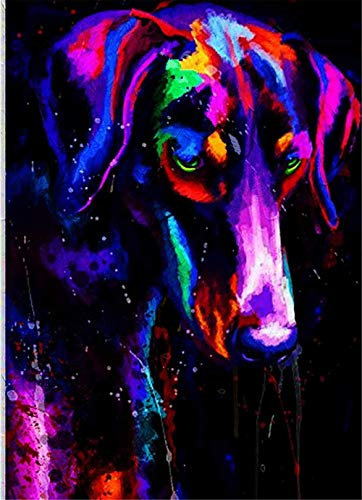LSDEERE Malen nach Zahlen Kits für Erwachsene und Kinder Bunter Hund Hund Dobermann DIY Ölgemälde Digitale Leinwand Wandkunst Home Decoration - 40x50CM