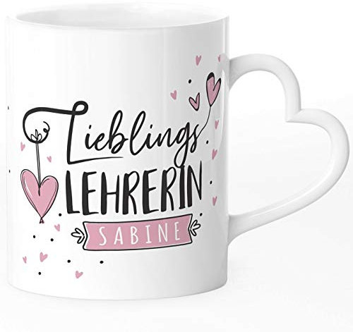 SpecialMe® Tasse Herzhenkel Lieblings-Lehrerin personalisierbar mit Namen persönliche Geschenke kleines Dankeschön weiß Herz-Tasse