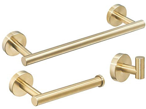 Set di accessori da bagno da 12 pollici, 1 gancio per asciugamano, 1 porta carta igienica in acciaio inox spazzolato oro accessori da bagno Gudetap GTS1395BG
