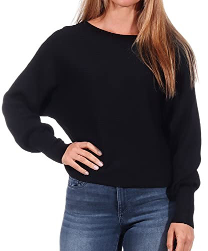ONLY Damen Kurzer Strickpullover | Knitted Basic Stretch Sweater | Langarm Shirt U-Boot ONLADALINE, Farben:Schwarz, Größe:M