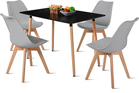 DORAFAIR Esstisch und Stühle, 1 Tisch + 4 Stühle, nordisches Design, rechteckiger Küchentisch und Stühle, Grau